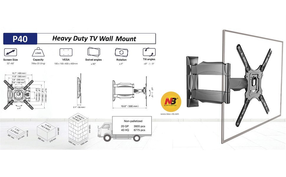 Rack Móvil de Pared para TV 32" a 60" NB P40