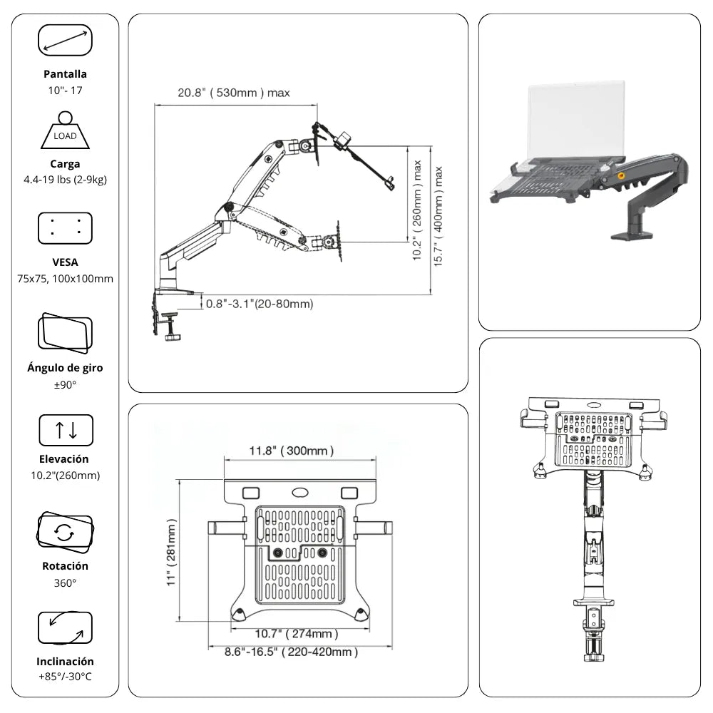 Rack Soporte Ergonómico para PC Portátil F80 + FP