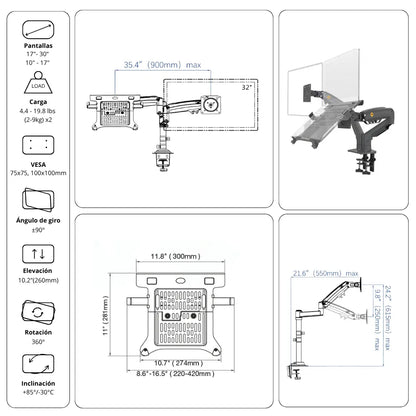 Rack Soporte Ergonómico para 1 PC Portátil y 1 Monitor F160 + FP