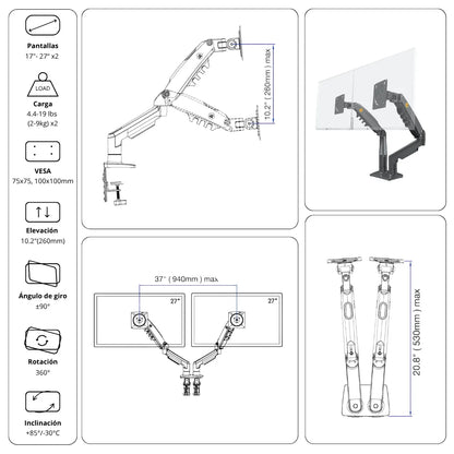 Rack Soporte Ergonómico para 2 Monitores F160