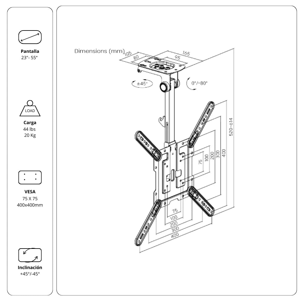 Rack Soporte Ergonómico de Techo para Televisor CM344