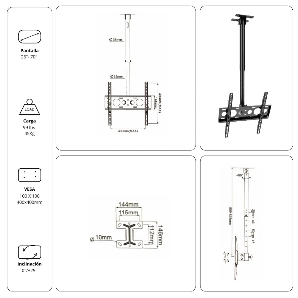 Rack Soporte Ergonómico de Techo para Televisor T6905