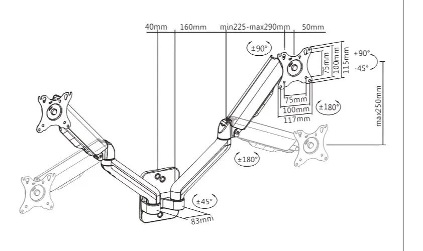 Rack Ergonómico Doble de Pared Para Monitores 17" a 32"