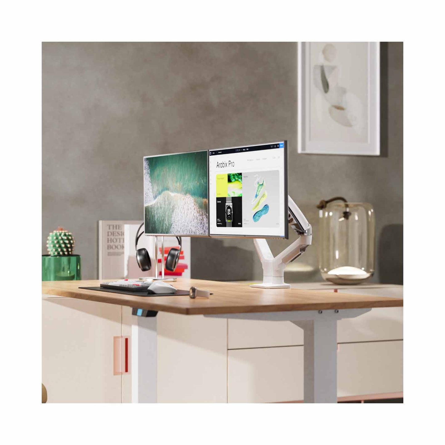 Rack Ergonómico para 2 Monitores F160 Blanco